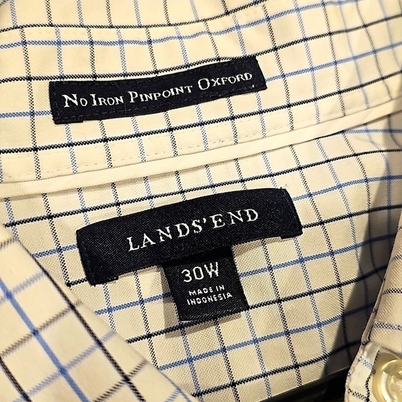Lands'end Non Iron Pinpoint Oxford button blue white plaid shirt plus s - Picture 6 of 10